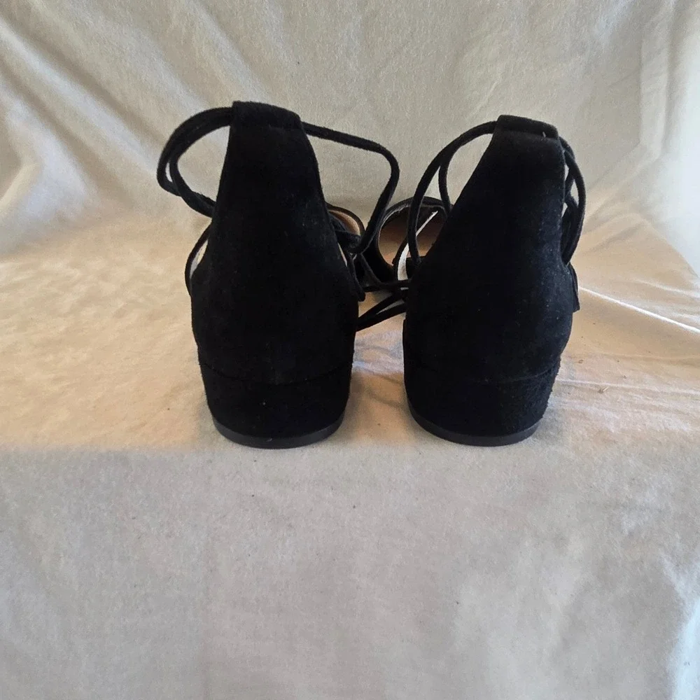 Sacha London Black Suede Lace Up Tassel Ballet Flats Size 6.5